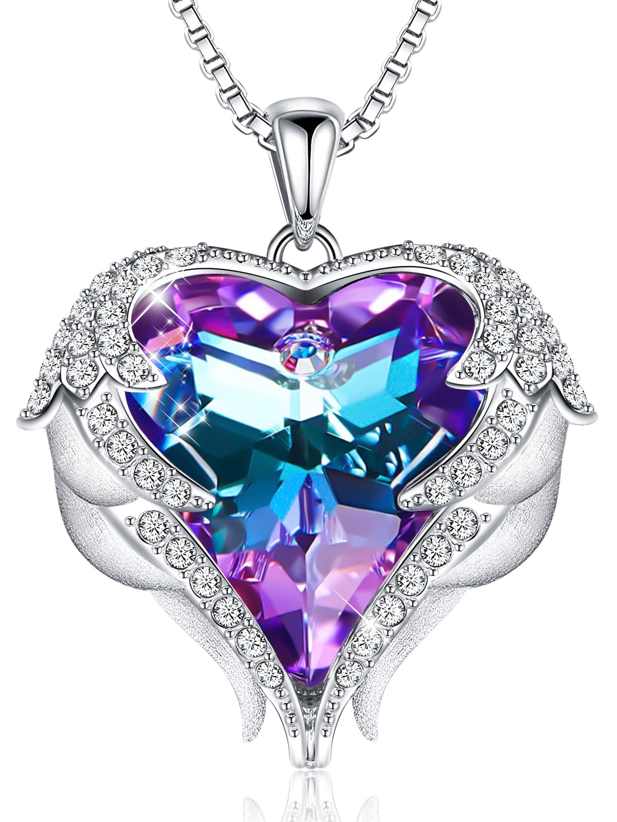 CDE Angel Wings Heart Birthstone Pendant Necklace Gift for Women