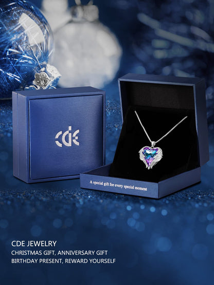 CDE Angel Wings Heart Birthstone Pendant Necklace Gift for Women