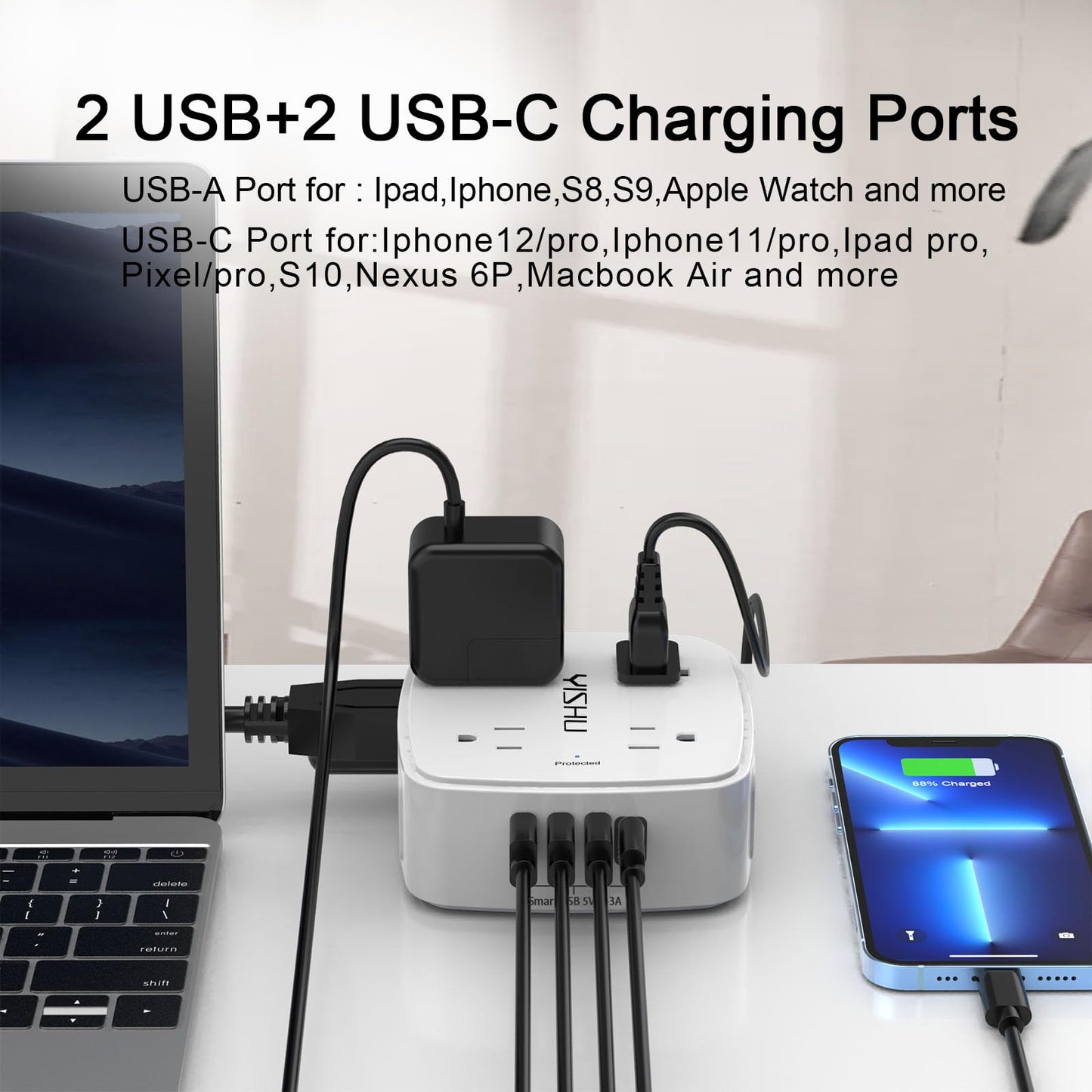 6FT Surge Protector USB Power Strip