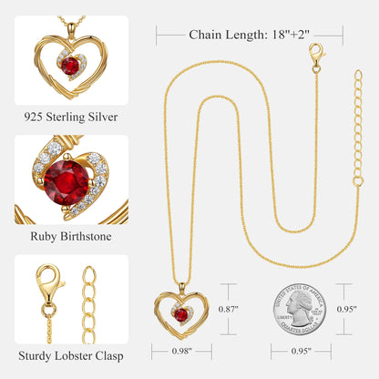 18K Gold Heart Birthstone Necklace Gift