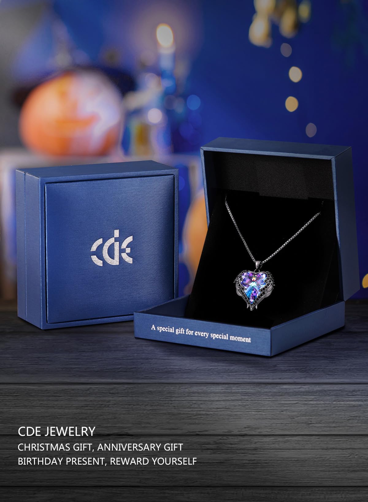 CDE Angel Wings Heart Birthstone Pendant Necklace Gift for Women