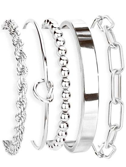 Gokeey Gold Bracelets Set for Women Non Tarnish, Waterproof 14K Gold Plated Sterling Silver Chunky Cuff Bracelet Stackable Gold Bangles Bracelet for Women Trendy Fashion Accessories Tie Knot Cuban Rope Paperclip Beaded Bracelet Stack Jewelry Mothers Day G