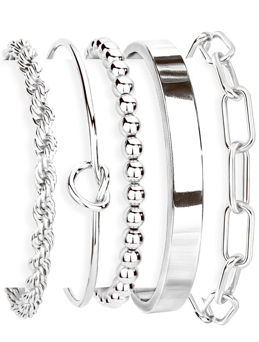 Gokeey Gold Bracelets Set for Women Non Tarnish, Waterproof 14K Gold Plated Sterling Silver Chunky Cuff Bracelet Stackable Gold Bangles Bracelet for Women Trendy Fashion Accessories Tie Knot Cuban Rope Paperclip Beaded Bracelet Stack Jewelry Mothers Day G