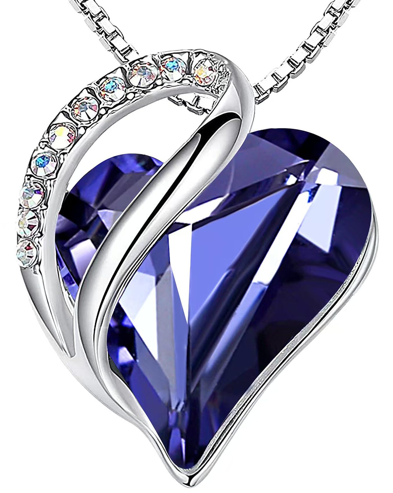 Leafael Gift Necklaces for Women, Infinity Love Birthstone Heart Crystal Pendant, Birthday Anniversary Jewelry for Wife, Mom, and Her, Silver Plated, 18" + 2" Adjustable Chain
