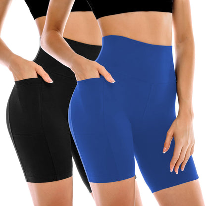 Leafigure 2 Pack Womens Biker Shorts with Pockets, High Waisted Tummy Control Yoga Shorts for Women Running Gym and Workout