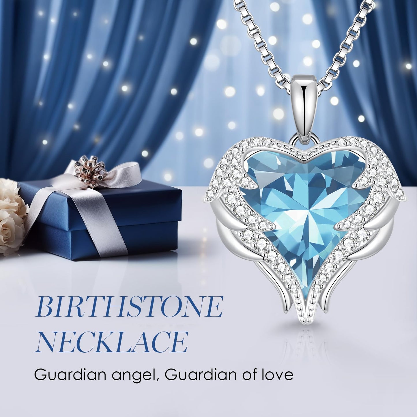 CDE Angel Wings Heart Birthstone Pendant Necklace Gift for Women
