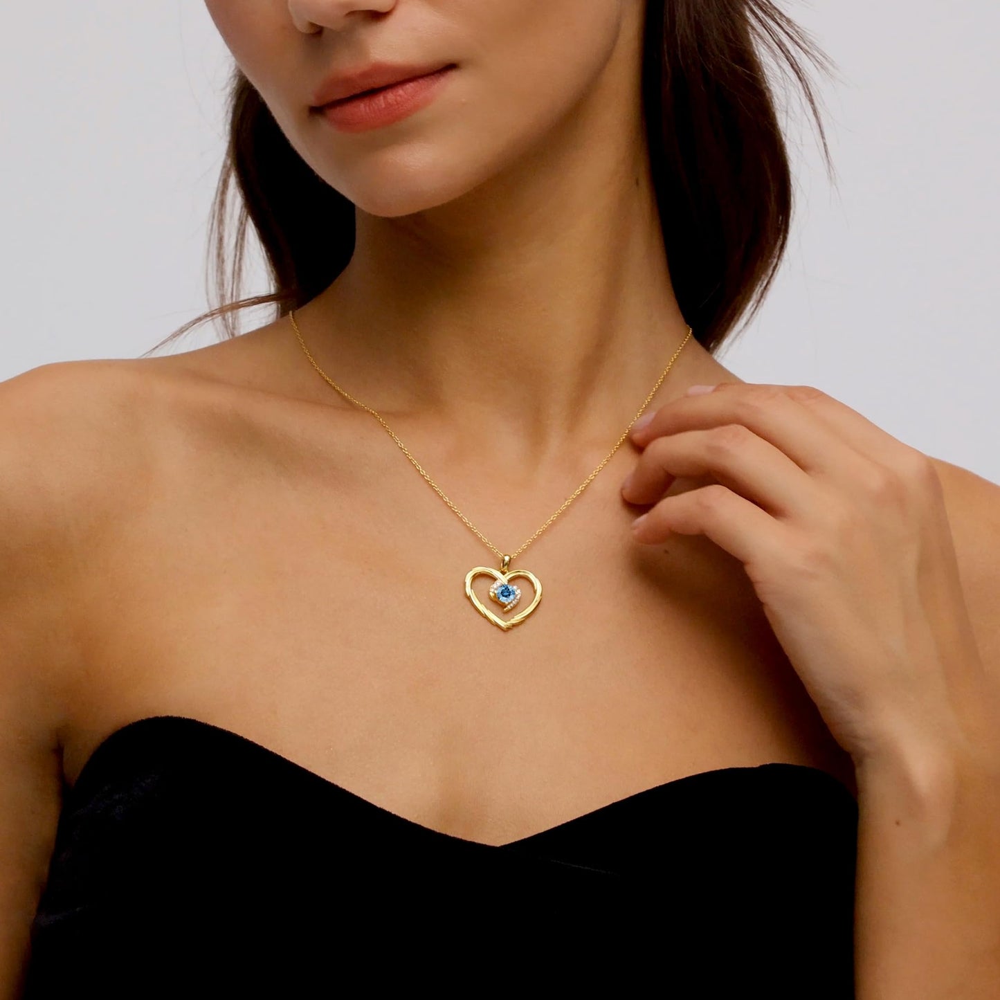 18K Gold Heart Birthstone Necklace Gift