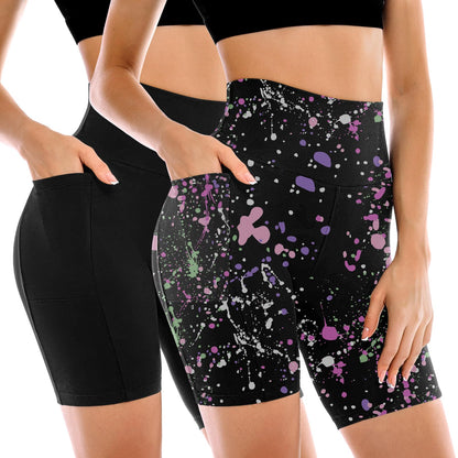 Leafigure 2 Pack Womens Biker Shorts with Pockets, High Waisted Tummy Control Yoga Shorts for Women Running Gym and Workout