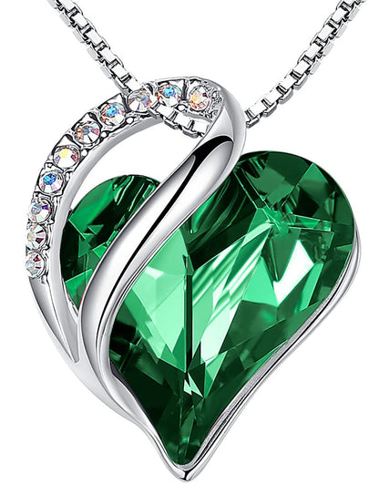 Leafael Gift Necklaces for Women, Infinity Love Birthstone Heart Crystal Pendant, Birthday Anniversary Jewelry for Wife, Mom, and Her, Silver Plated, 18" + 2" Adjustable Chain