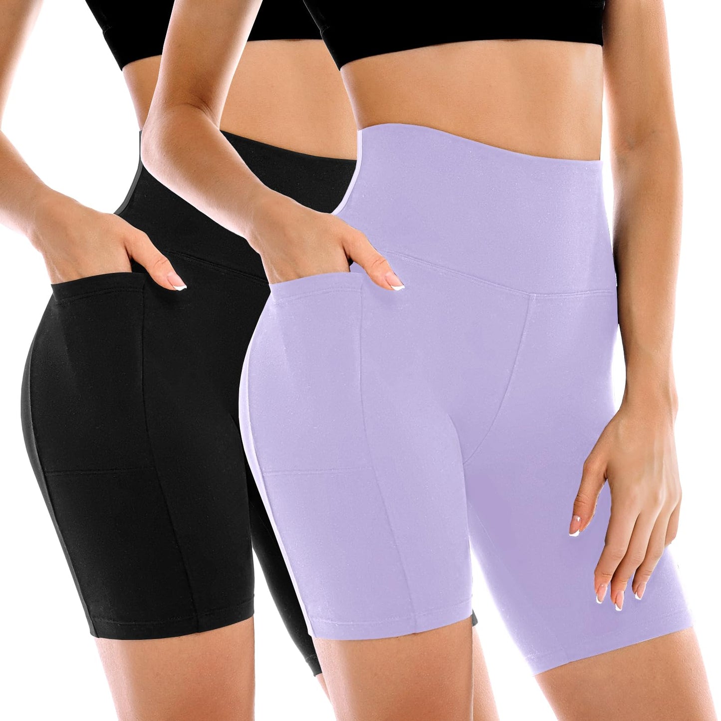 Leafigure 2 Pack Womens Biker Shorts with Pockets, High Waisted Tummy Control Yoga Shorts for Women Running Gym and Workout
