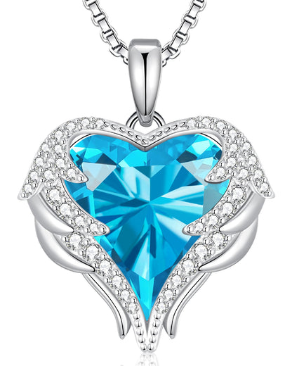 CDE Angel Wings Heart Birthstone Pendant Necklace Gift for Women