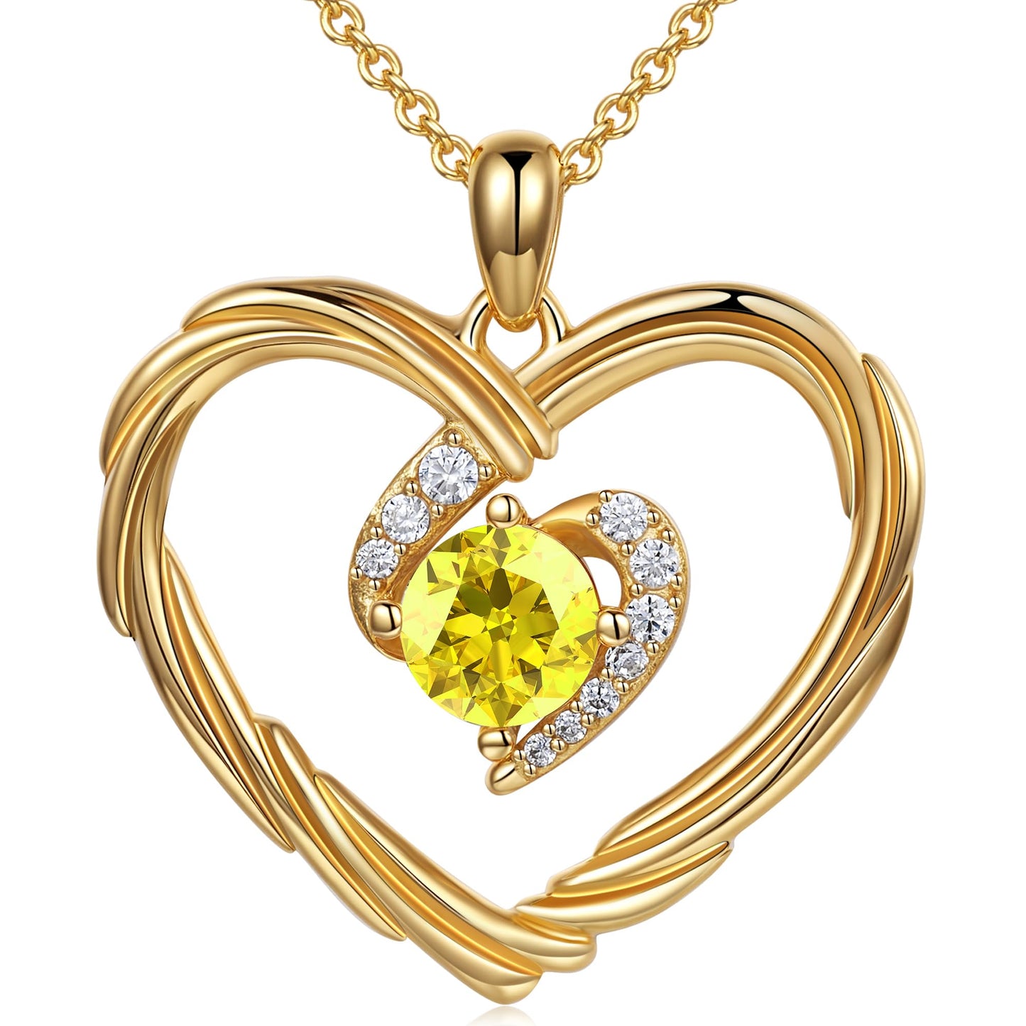 18K Gold Heart Birthstone Necklace Gift