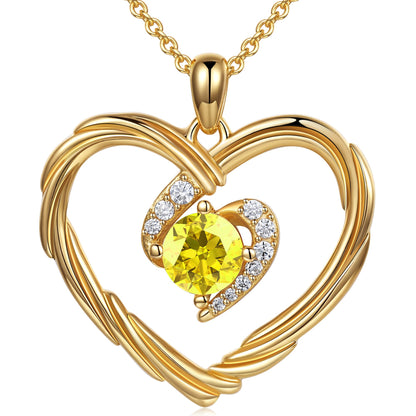 18K Gold Heart Birthstone Necklace Gift