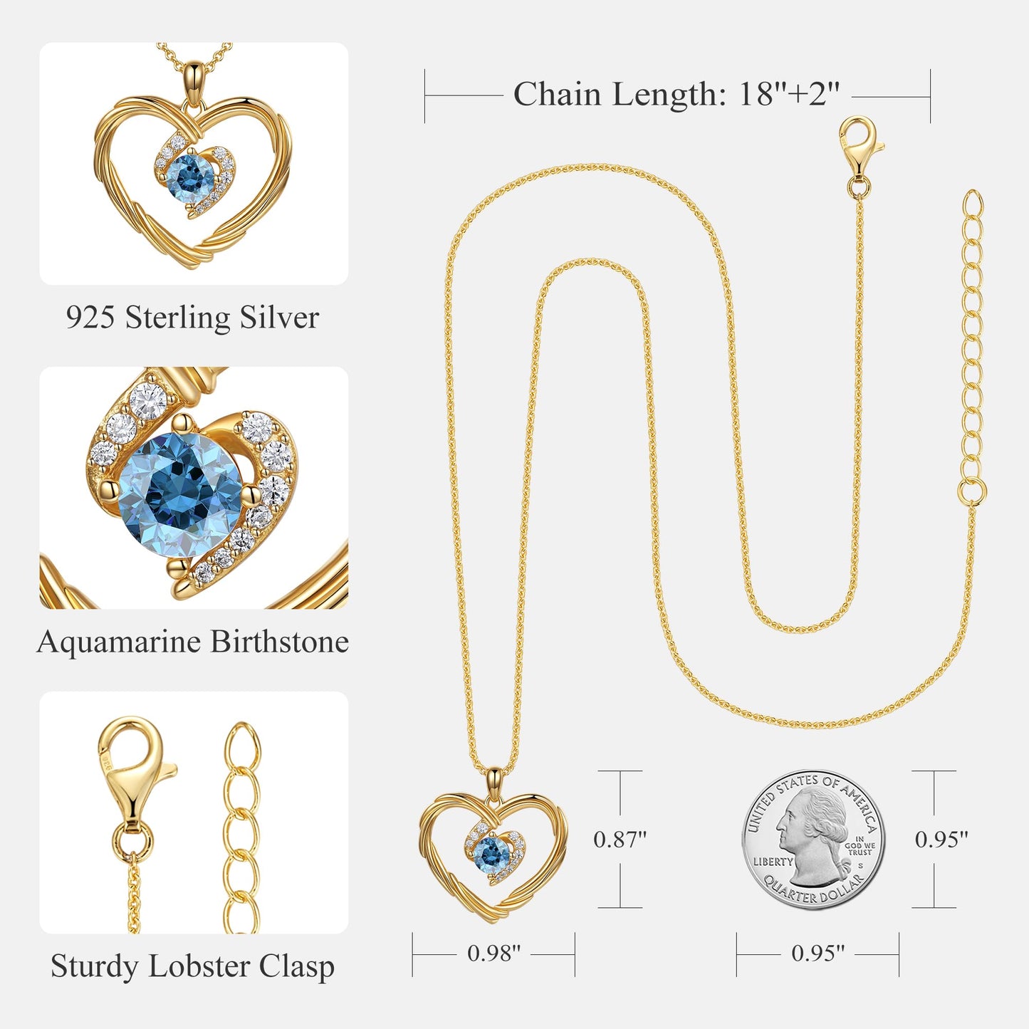 18K Gold Heart Birthstone Necklace Gift