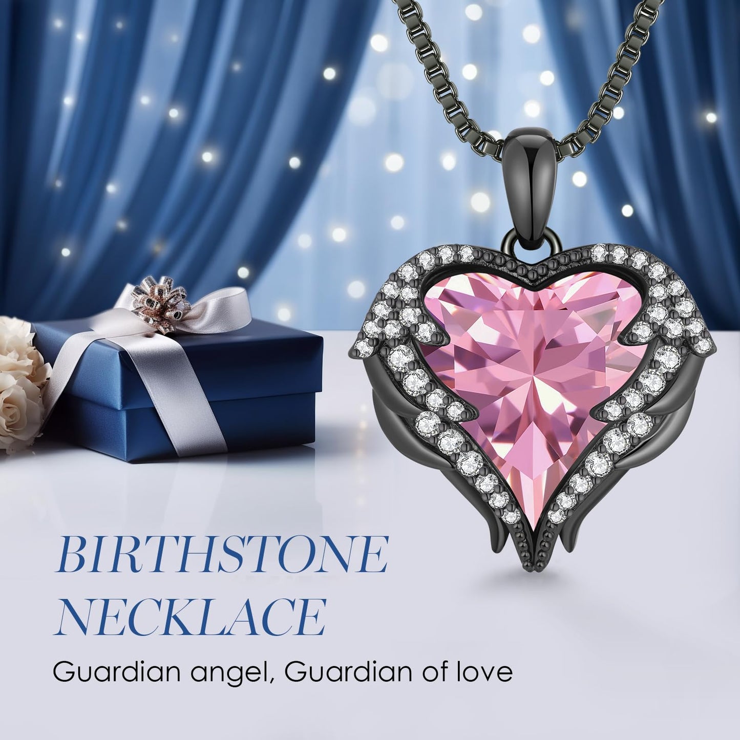 CDE Angel Wings Heart Birthstone Pendant Necklace Gift for Women