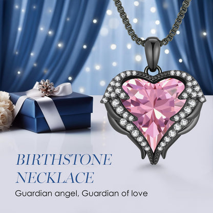 CDE Angel Wings Heart Birthstone Pendant Necklace Gift for Women