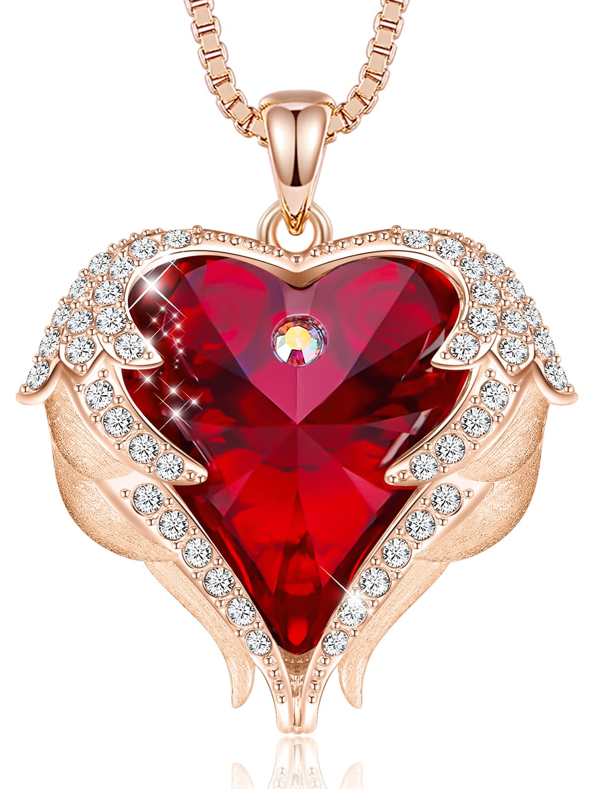 CDE Angel Wings Heart Birthstone Pendant Necklace Gift for Women