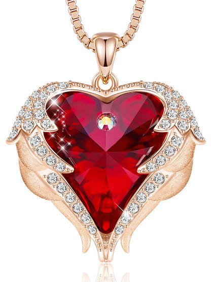 CDE Angel Wings Heart Birthstone Pendant Necklace Gift for Women