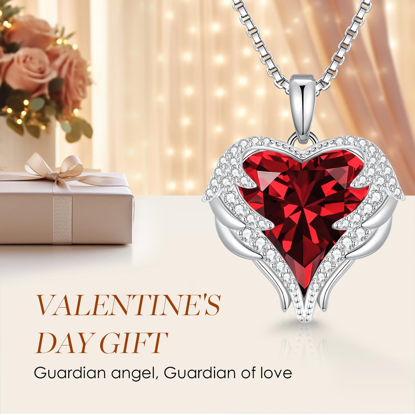 CDE Angel Wings Heart Birthstone Pendant Necklace Gift for Women