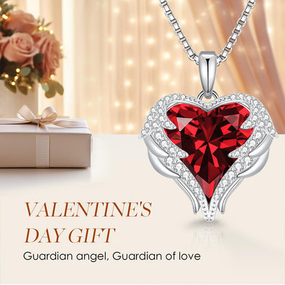 CDE Angel Wings Heart Birthstone Pendant Necklace Gift for Women