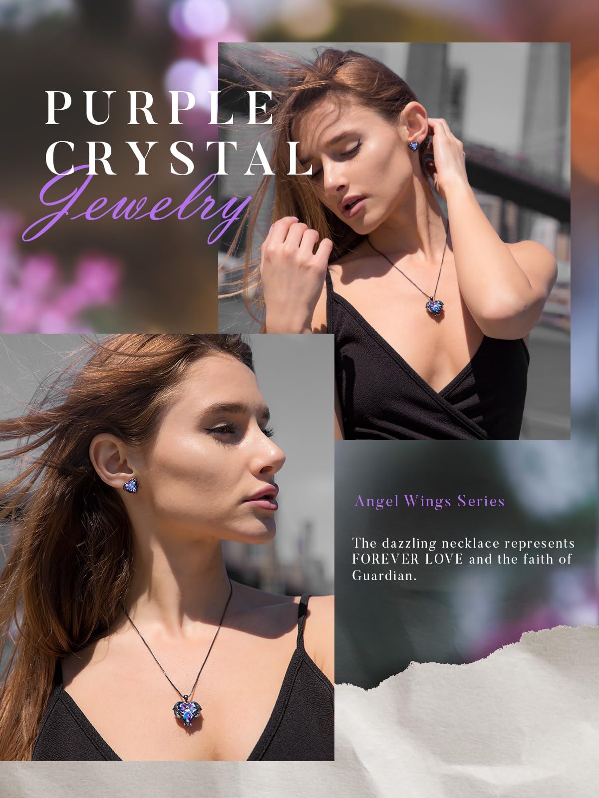 CDE Angel Wings Heart Birthstone Pendant Necklace Gift for Women