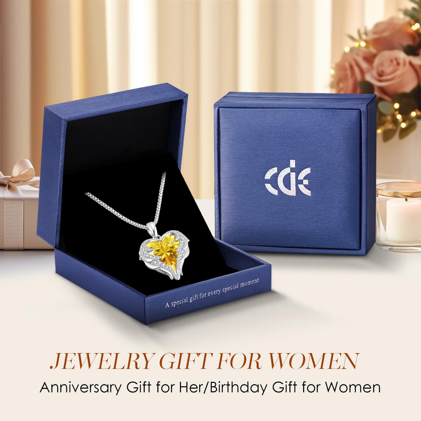 CDE Angel Wings Heart Birthstone Pendant Necklace Gift for Women