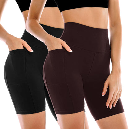 Leafigure 2 Pack Womens Biker Shorts with Pockets, High Waisted Tummy Control Yoga Shorts for Women Running Gym and Workout