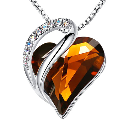Leafael Gift Necklaces for Women, Infinity Love Birthstone Heart Crystal Pendant, Birthday Anniversary Jewelry for Wife, Mom, and Her, Silver Plated, 18" + 2" Adjustable Chain
