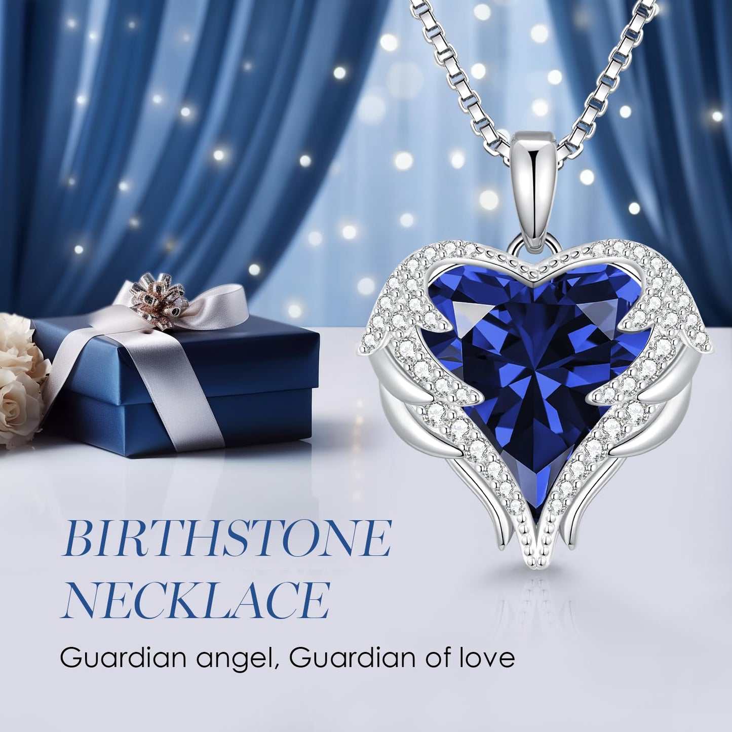 CDE Angel Wings Heart Birthstone Pendant Necklace Gift for Women