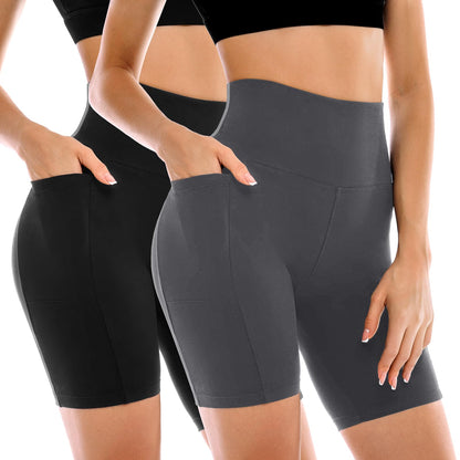 Leafigure 2 Pack Womens Biker Shorts with Pockets, High Waisted Tummy Control Yoga Shorts for Women Running Gym and Workout