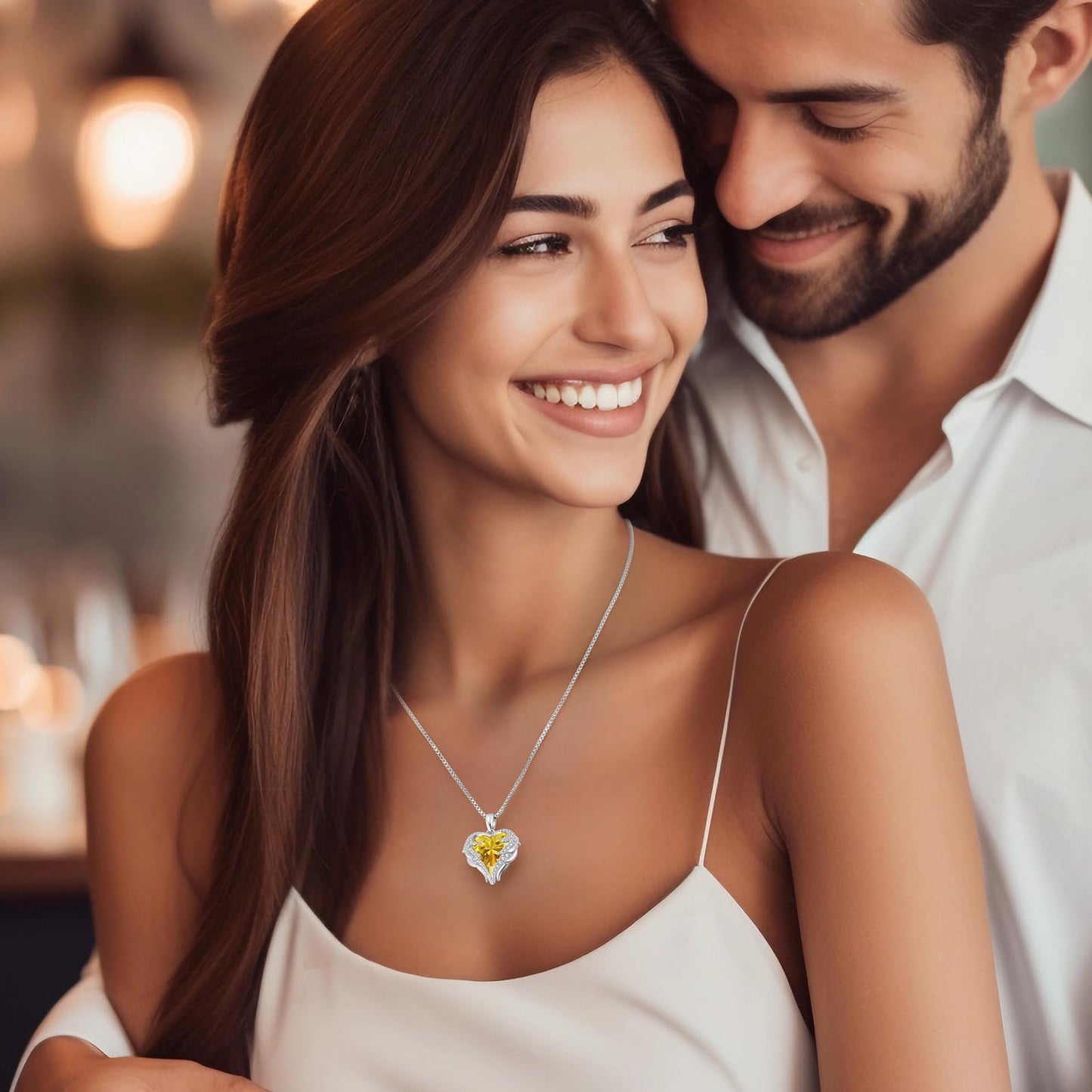 CDE Angel Wings Heart Birthstone Pendant Necklace Gift for Women