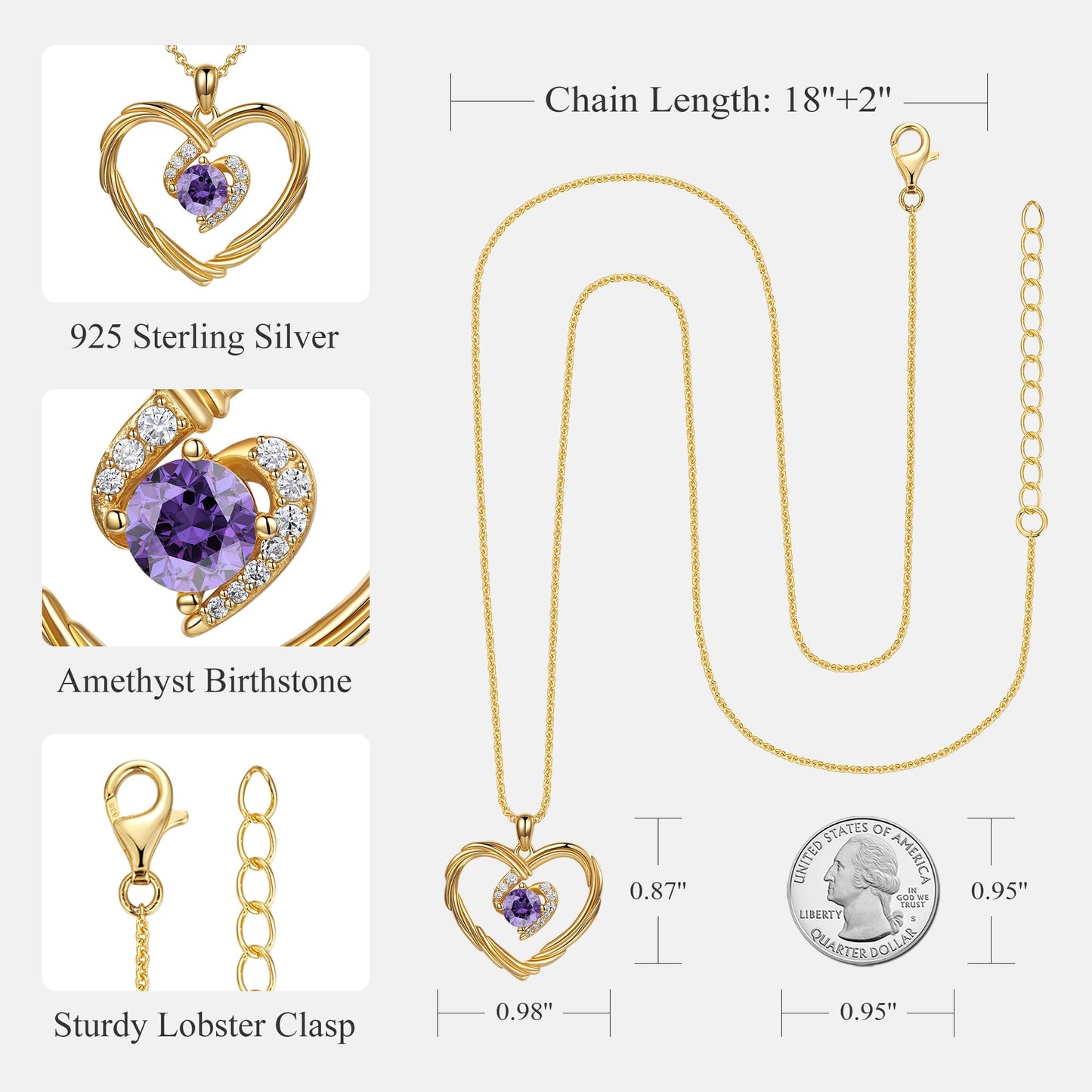18K Gold Heart Birthstone Necklace Gift