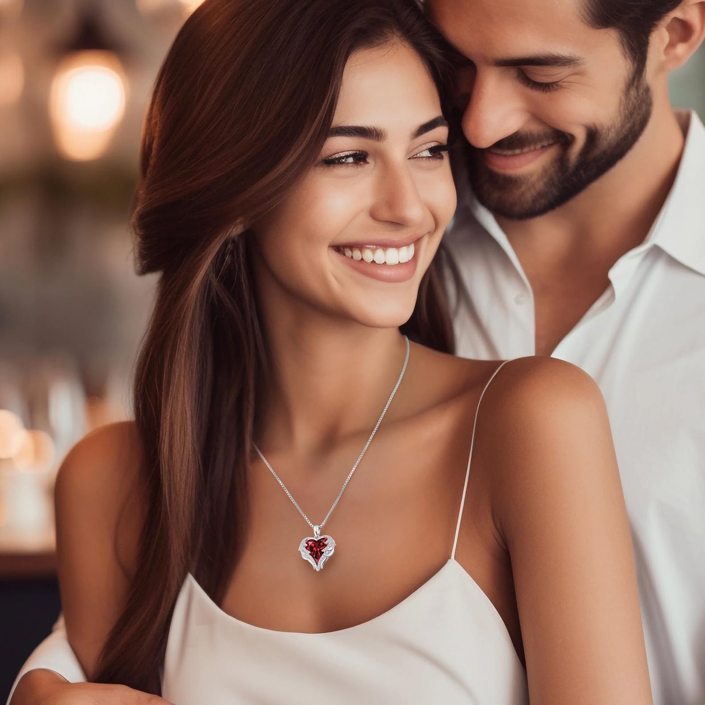 CDE Angel Wings Heart Birthstone Pendant Necklace Gift for Women