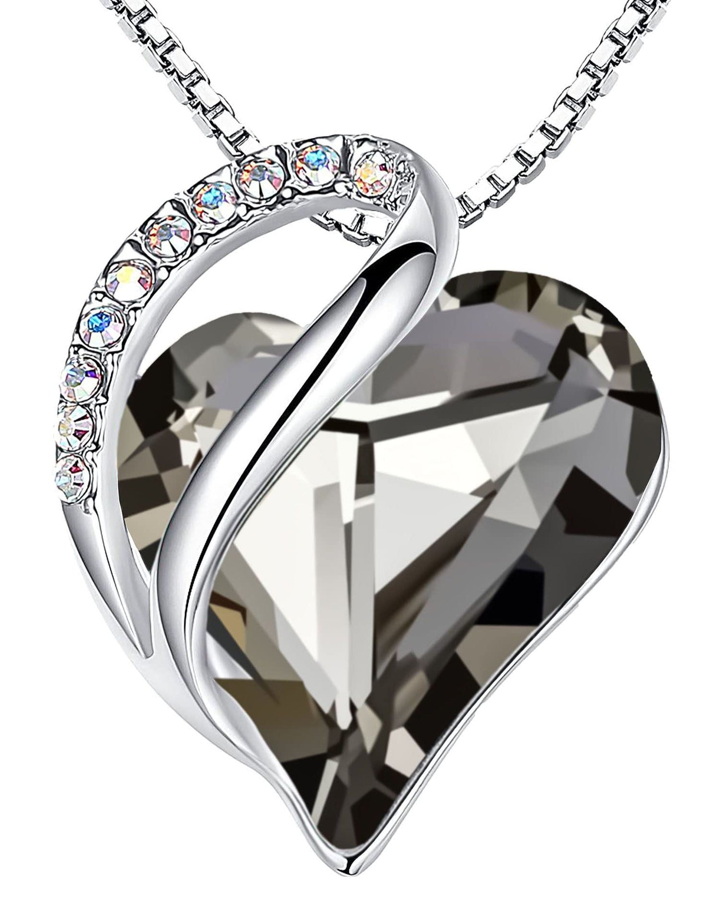 Leafael Gift Necklaces for Women, Infinity Love Birthstone Heart Crystal Pendant, Birthday Anniversary Jewelry for Wife, Mom, and Her, Silver Plated, 18" + 2" Adjustable Chain