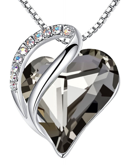 Leafael Gift Necklaces for Women, Infinity Love Birthstone Heart Crystal Pendant, Birthday Anniversary Jewelry for Wife, Mom, and Her, Silver Plated, 18" + 2" Adjustable Chain
