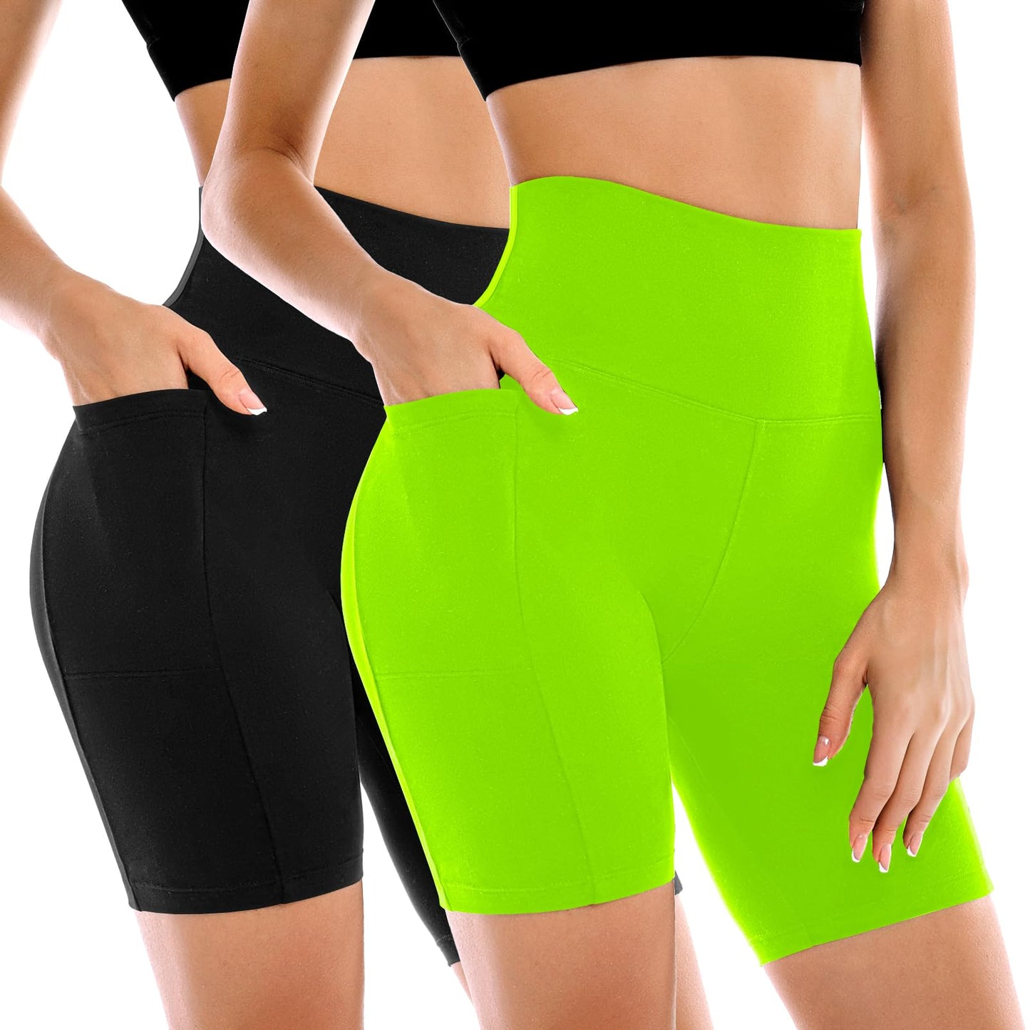 Leafigure 2 Pack Womens Biker Shorts with Pockets, High Waisted Tummy Control Yoga Shorts for Women Running Gym and Workout