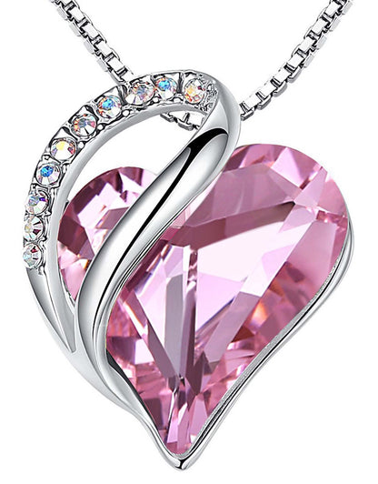 Leafael Gift Necklaces for Women, Infinity Love Birthstone Heart Crystal Pendant, Birthday Anniversary Jewelry for Wife, Mom, and Her, Silver Plated, 18" + 2" Adjustable Chain
