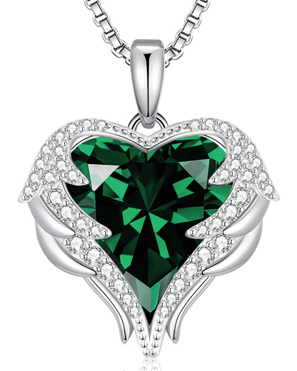 CDE Angel Wings Heart Birthstone Pendant Necklace Gift for Women