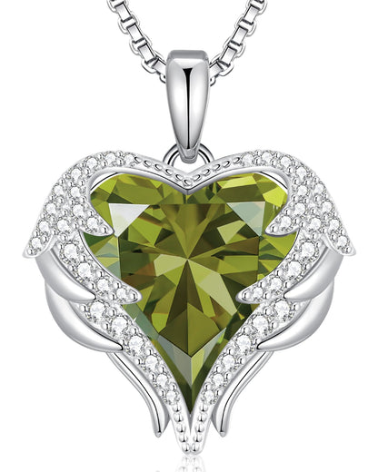 CDE Angel Wings Heart Birthstone Pendant Necklace Gift for Women