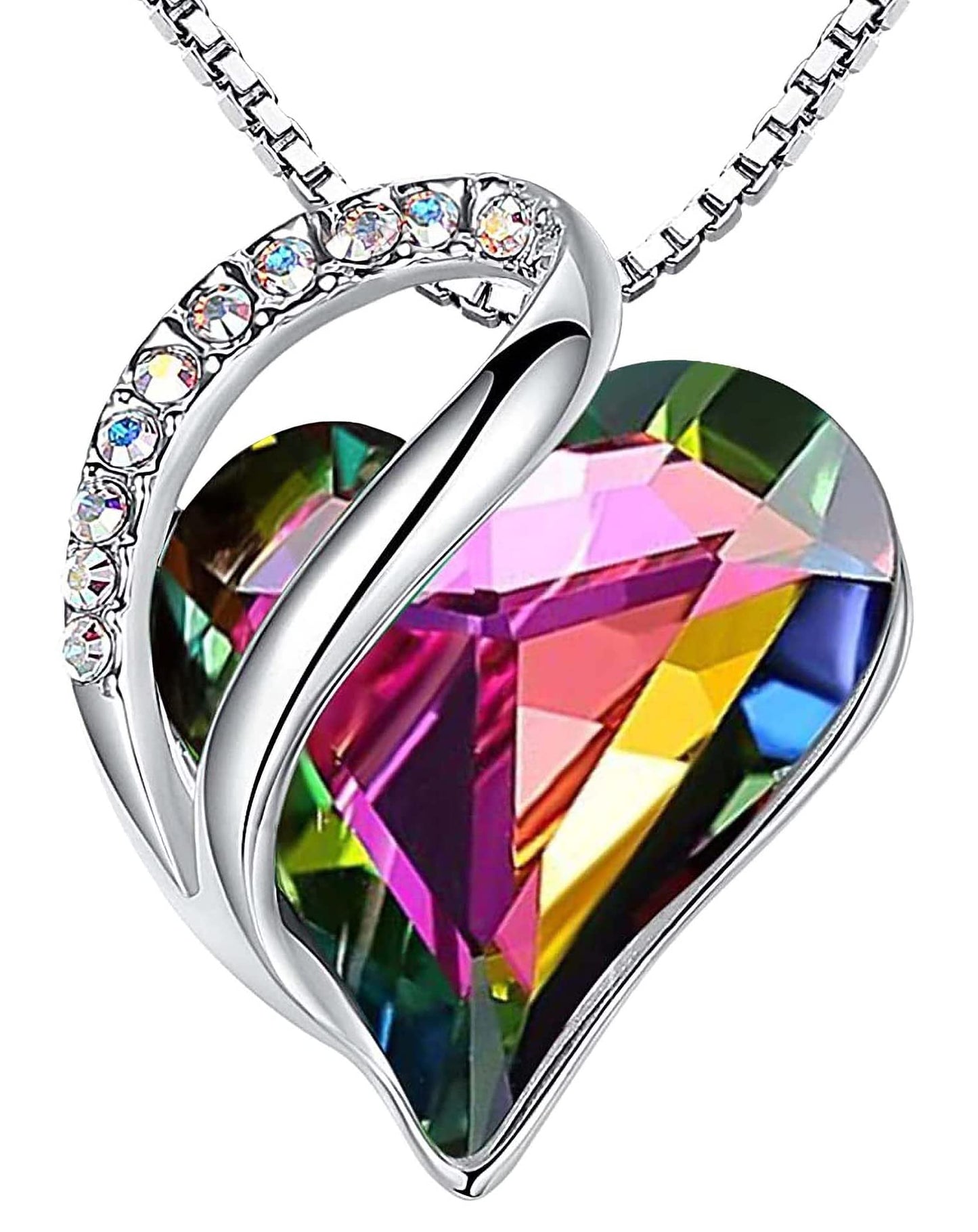 Leafael Gift Necklaces for Women, Infinity Love Birthstone Heart Crystal Pendant, Birthday Anniversary Jewelry for Wife, Mom, and Her, Silver Plated, 18" + 2" Adjustable Chain