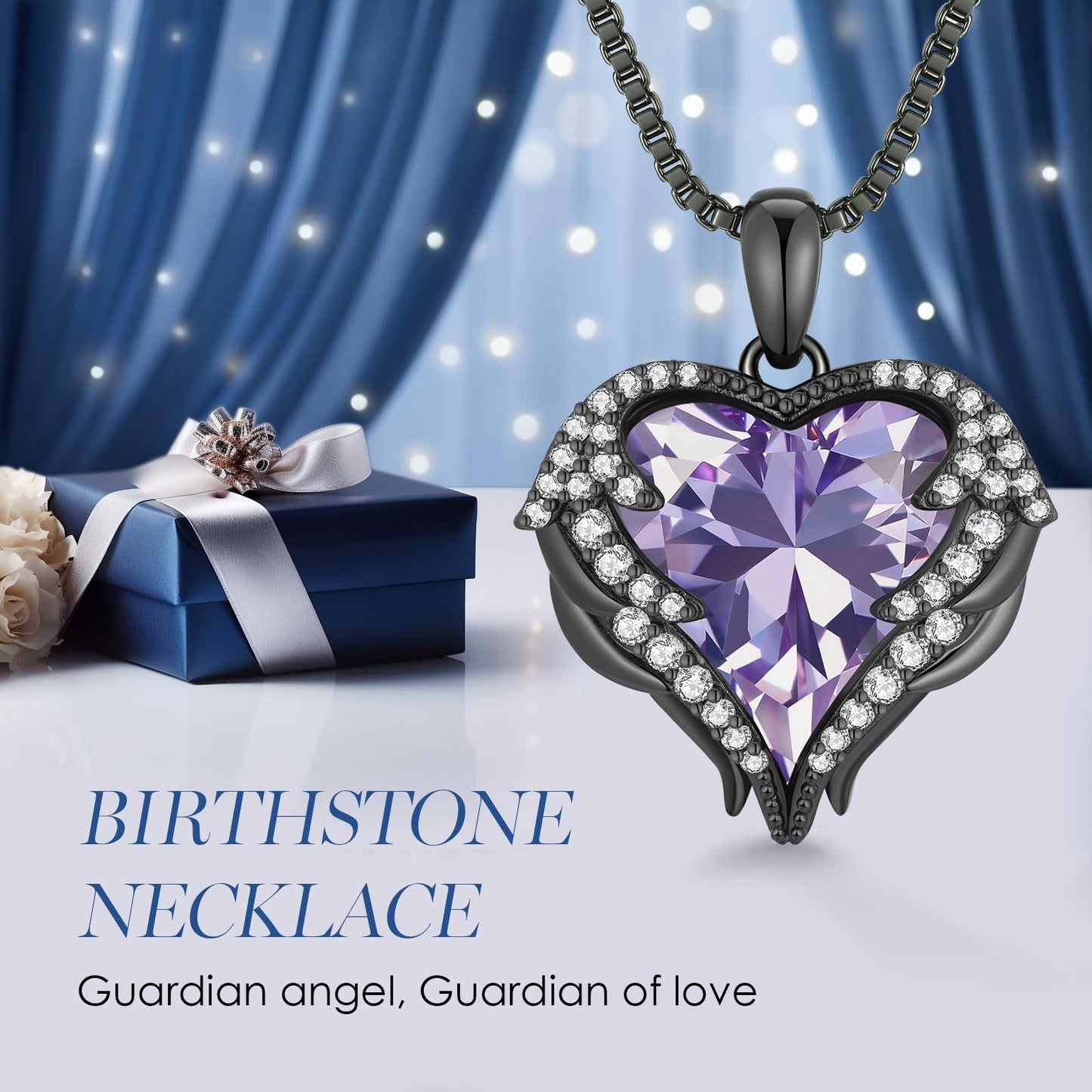 CDE Angel Wings Heart Birthstone Pendant Necklace Gift for Women