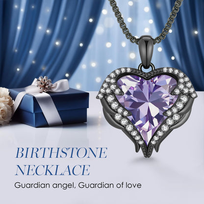 CDE Angel Wings Heart Birthstone Pendant Necklace Gift for Women
