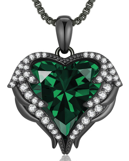 CDE Angel Wings Heart Birthstone Pendant Necklace Gift for Women