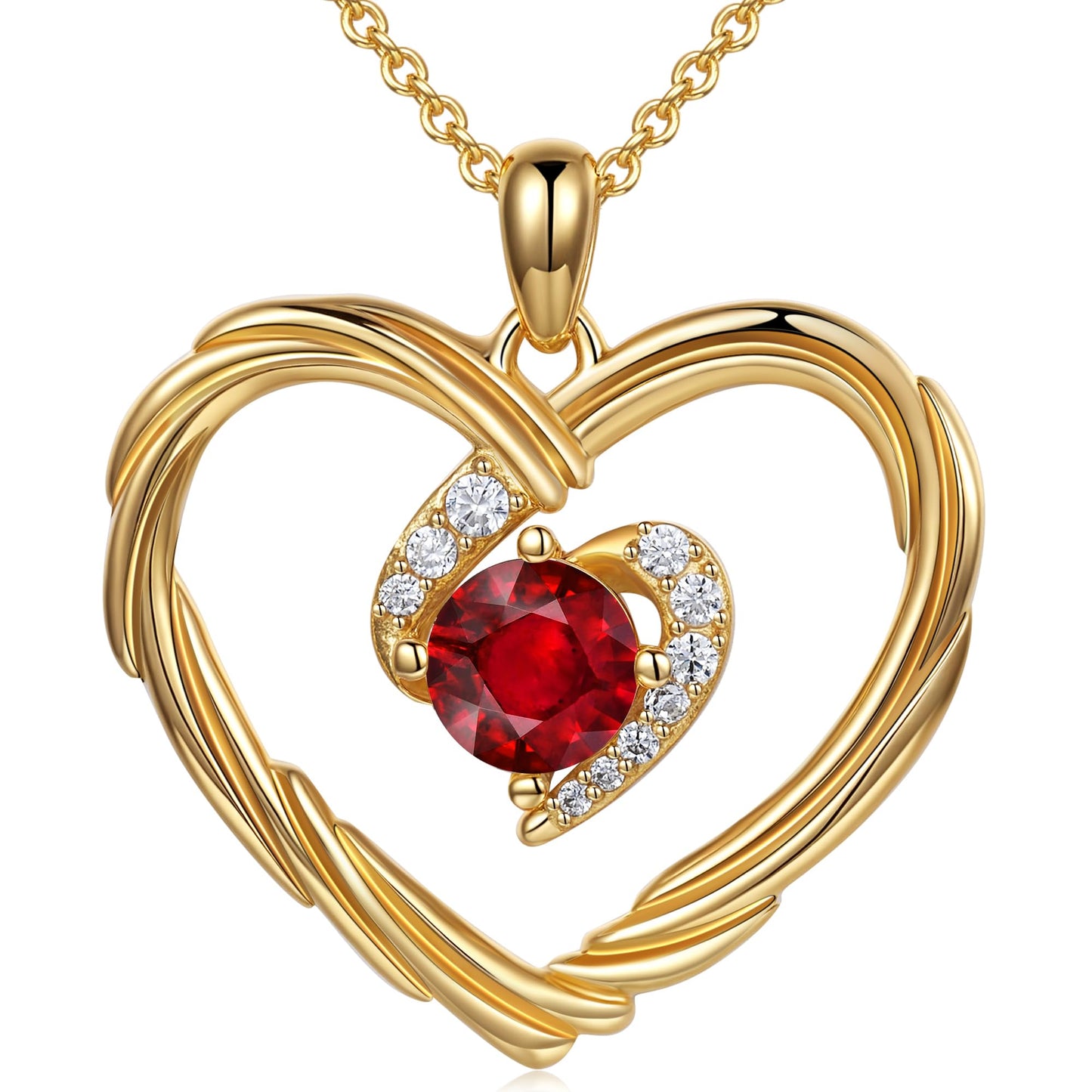 18K Gold Heart Birthstone Necklace Gift