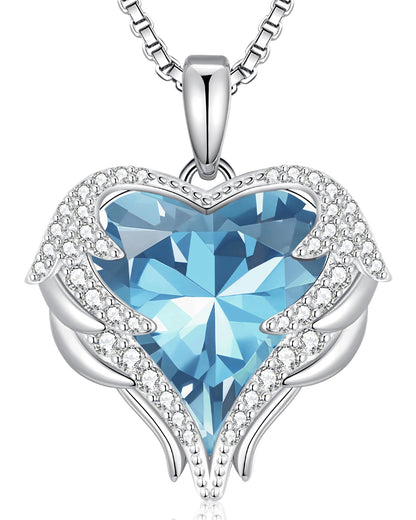 CDE Angel Wings Heart Birthstone Pendant Necklace Gift for Women