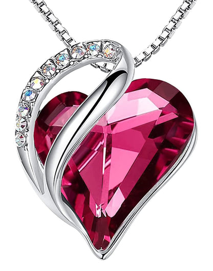 Leafael Gift Necklaces for Women, Infinity Love Birthstone Heart Crystal Pendant, Birthday Anniversary Jewelry for Wife, Mom, and Her, Silver Plated, 18" + 2" Adjustable Chain