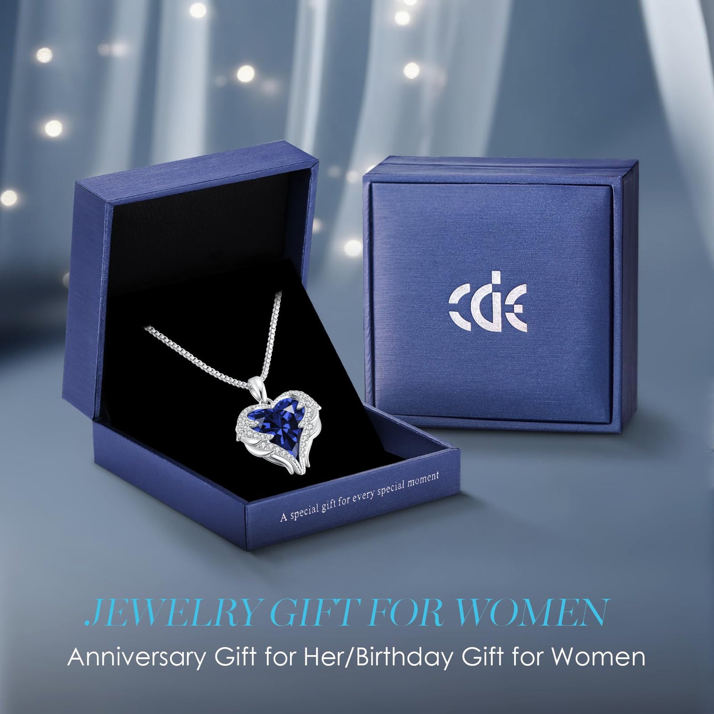 CDE Angel Wings Heart Birthstone Pendant Necklace Gift for Women