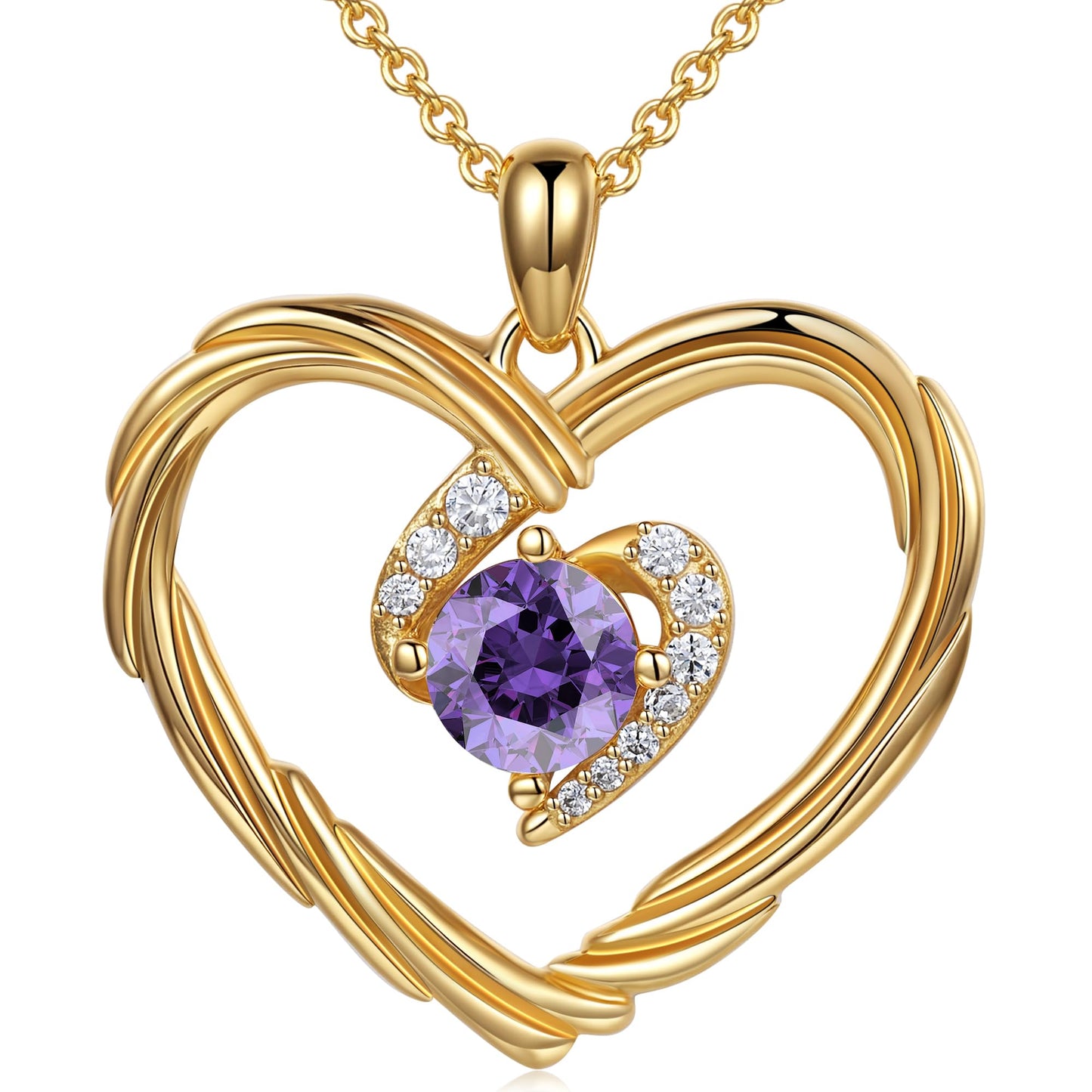 18K Gold Heart Birthstone Necklace Gift