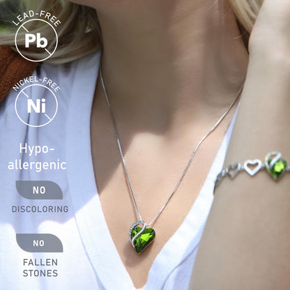 Leafael Gift Necklaces for Women, Infinity Love Birthstone Heart Crystal Pendant, Birthday Anniversary Jewelry for Wife, Mom, and Her, Silver Plated, 18" + 2" Adjustable Chain