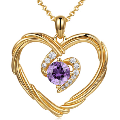 18K Gold Heart Birthstone Necklace Gift